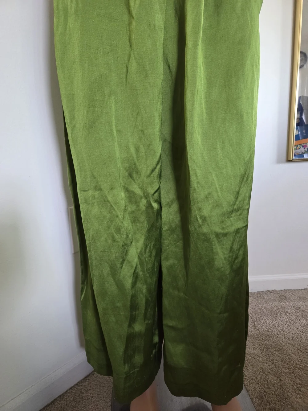 Zara Womens Lime Green Linen Wide-Leg Pants Size